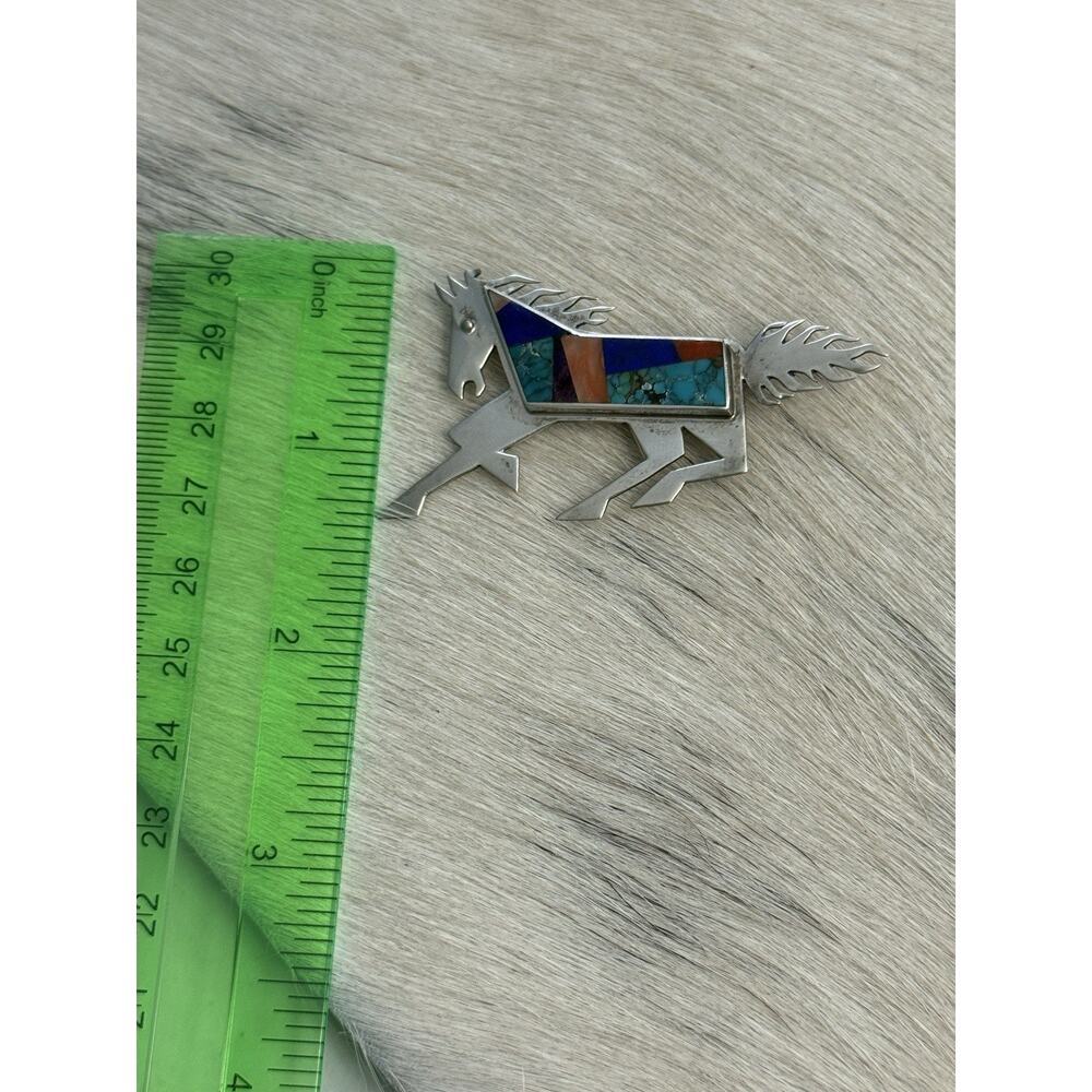 Native American Sterling Silver Inlay Horse Pin Turquoise Coral Robert Vandover - Picture 13 of 15
